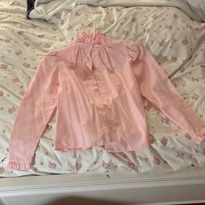Pink Ruffled Button-Up Blouse